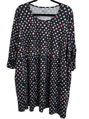 Ulla Popken Black Pocketed Babydoll Dress with Red & White Dot Print